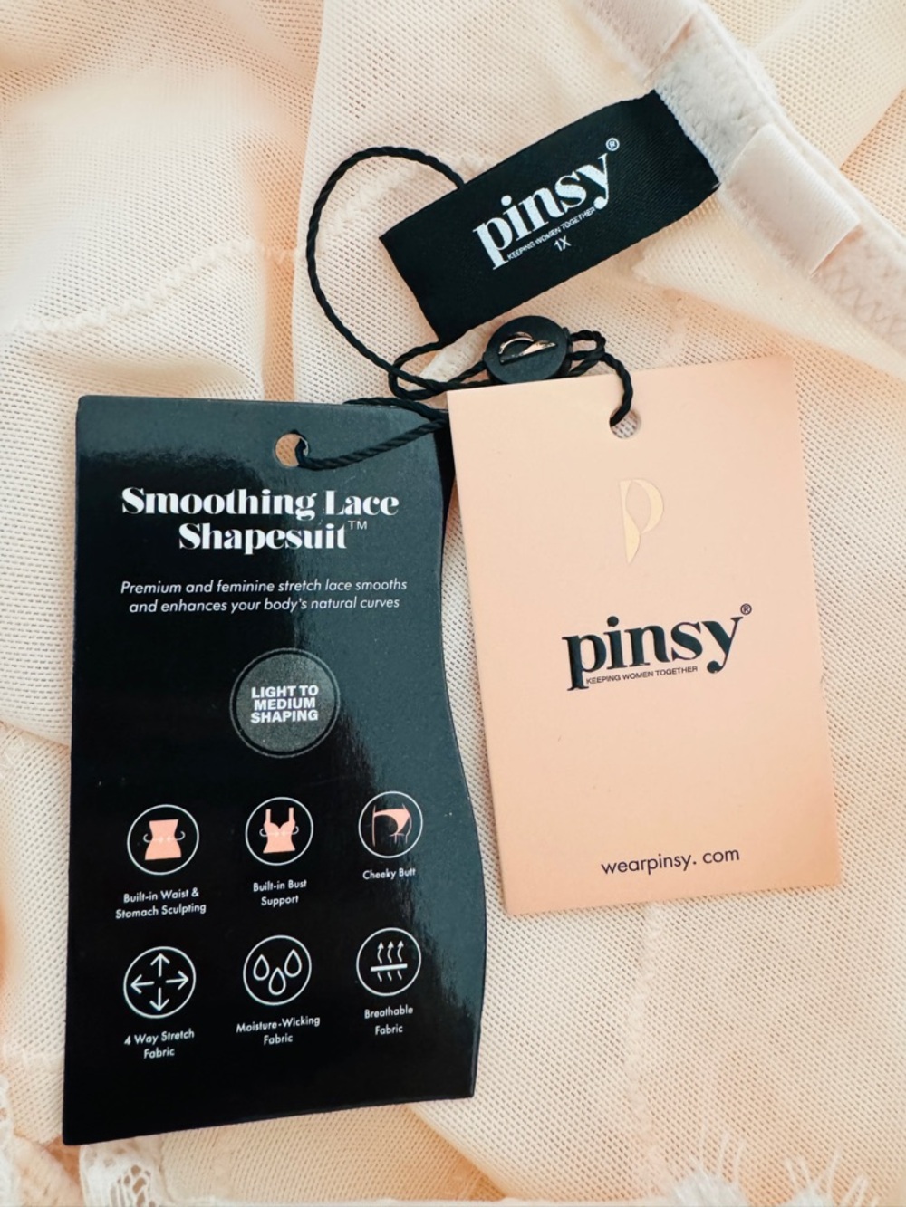 Pinsy Smoothing Lace Shapewear Bodysuit in Whisper Pink, Size 1X - NWT - Picture 11 of 12